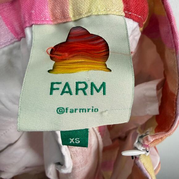 Farm Rio Sunny Stripe Linen Balloon Pants Pink Orange Pockets Sz XS - Picture 11 of 11